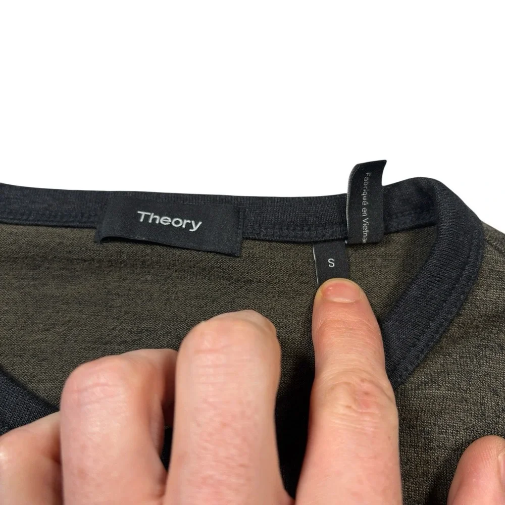 Theory Shirt Mens Long Sleeve Contrast Henley‎ Snap Green Small